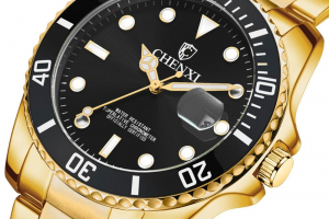 Chenxi Watch CX0603 Men Watch Classic Golden Men's Quartz Wristwatch Stainless Steel Male Business Dress Clock Waterproof GOLD BLACK