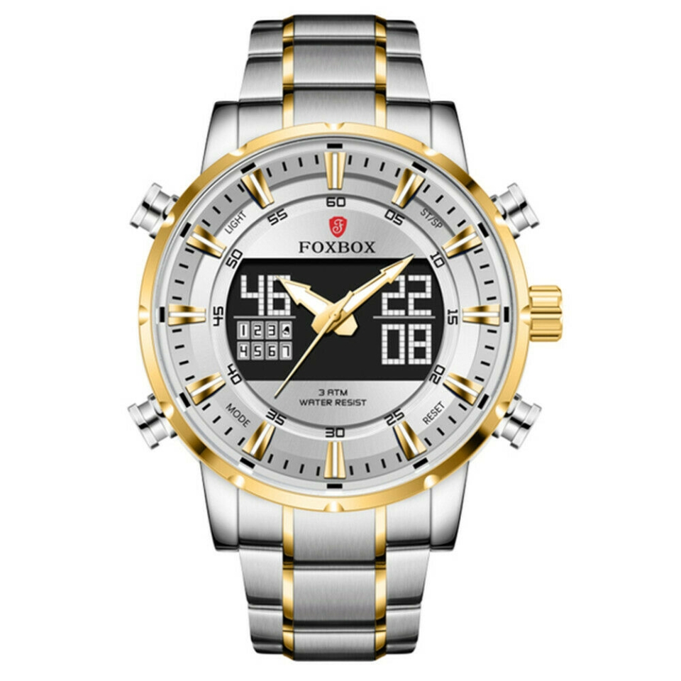 LIGE FOXBOX Watch FB0002 Quartz Digital Watch Military Sport LED Steel Wristwatch