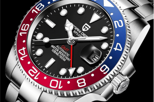 Pagani Design PD-1662 Men's Luminous GMT Mechanical Watch Luxury Daydate Stainless Steel Waterproof Automatic Wristwatch BLUE/RED
